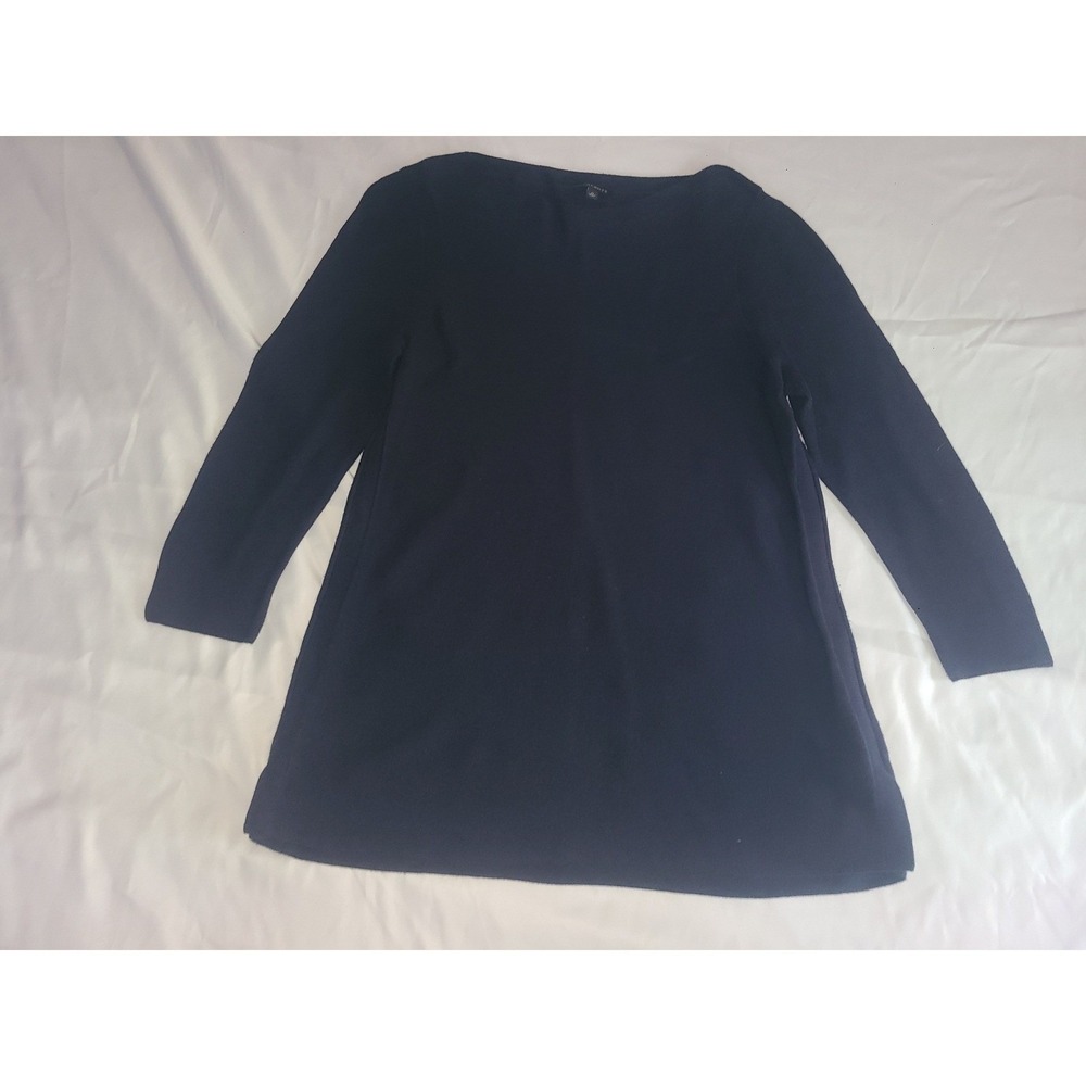 Talbots Womens Navy Blue Boat Neck Sweater Medium Cotton Blend Long Sleeve
